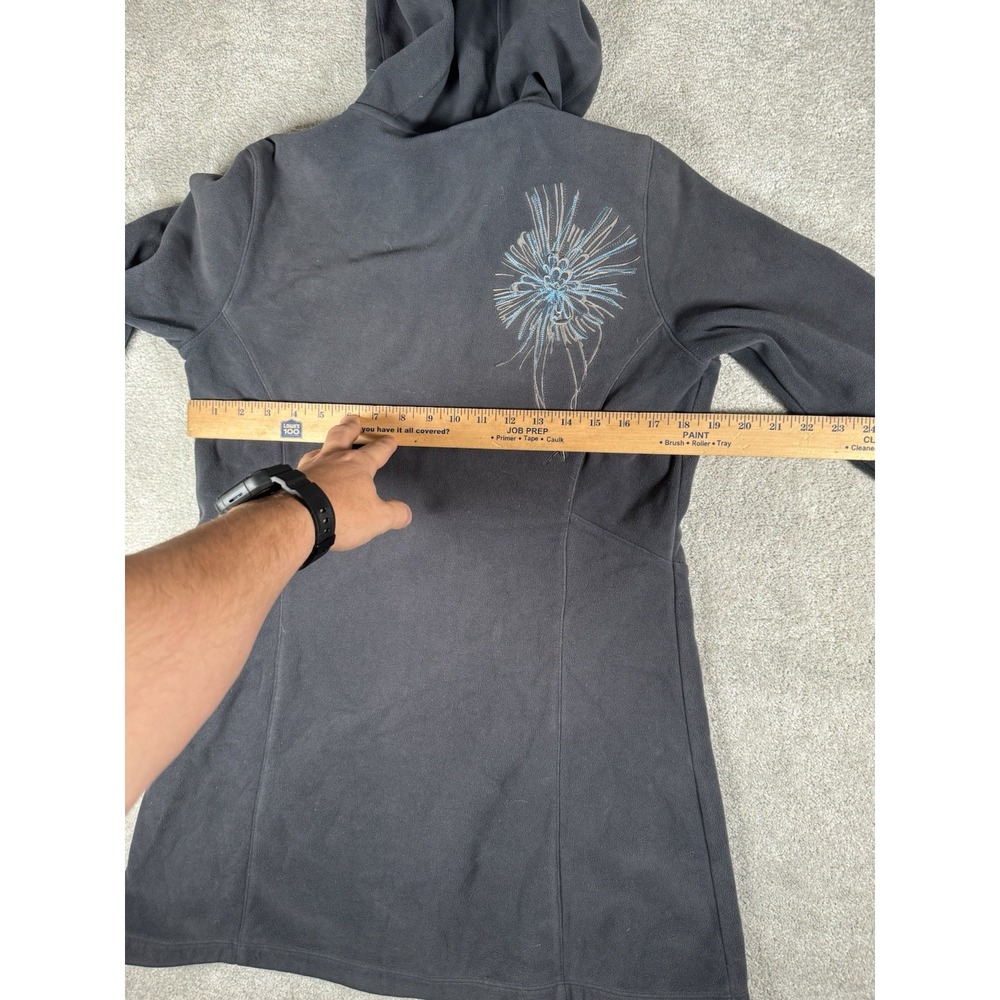 Athleta  Zip Up  Jacket Size S Gray And‎ Teal With Stitched Flower Design - Picture 7 of 11